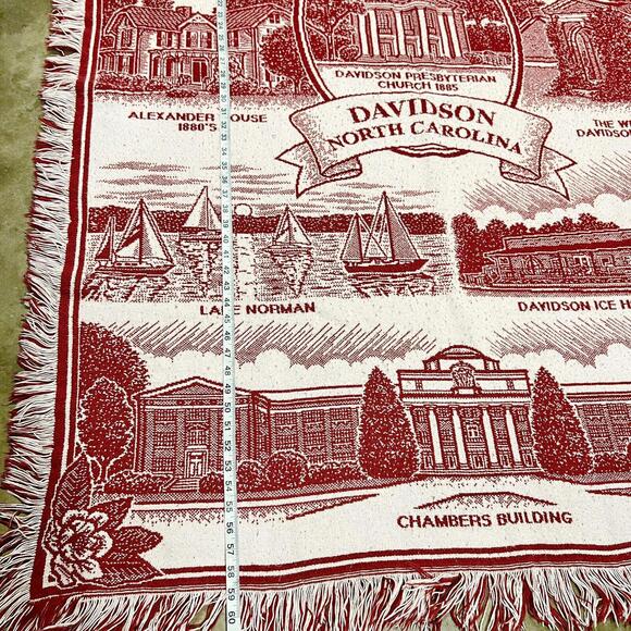 VTG Davidson North Carolina NC Locations Throw Blanket Woven Acrylic Red White - Picture 12 of 15